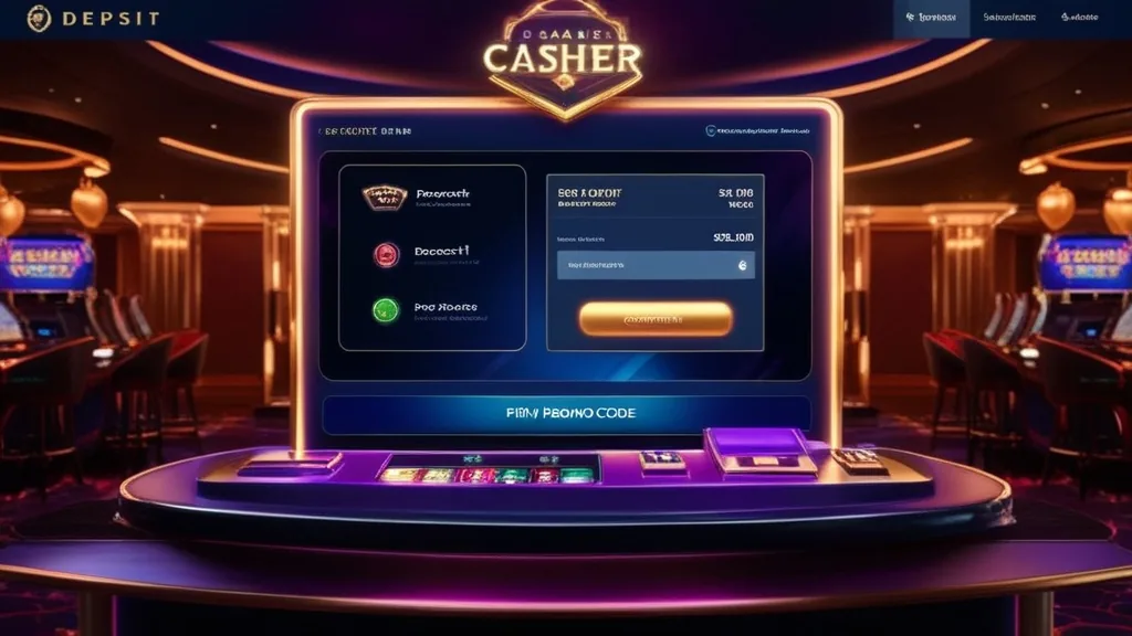 Einzahlungsmaske mit Bonuscode-Feld und Bestätigungsbutton in dunkler Casino-Optik