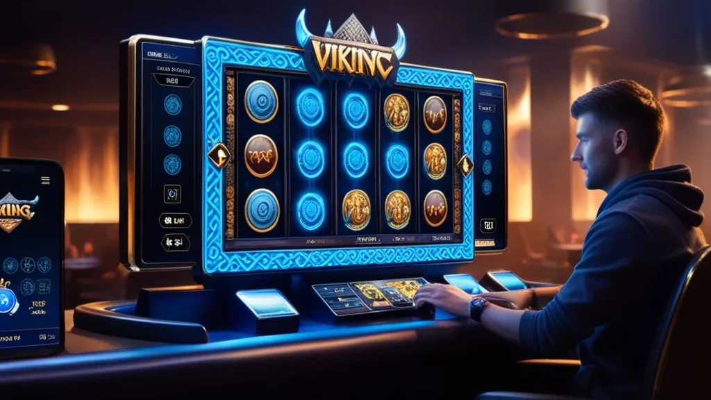 Viking-Slot mit leuchtender Demo-Oberfläche in dunkler Casino-Atmosphäre