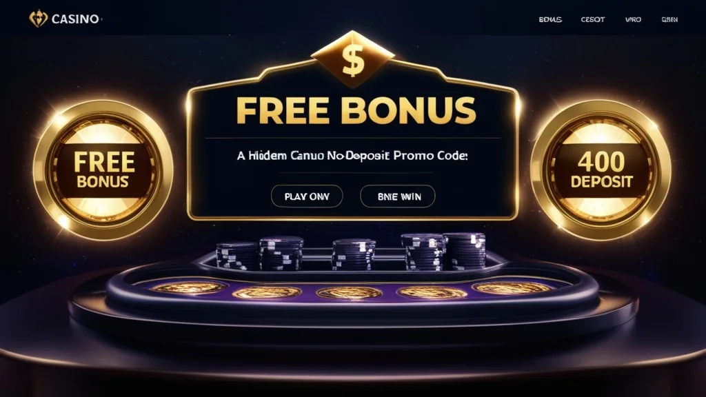 Slot-Automaten mit Gratisbonus-Symbol und verstecktem Promo-Code in dunkler Casino-Atmosphäre