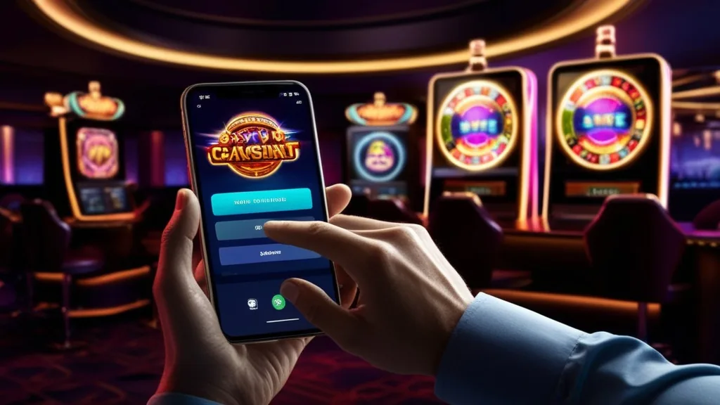 Android- und iPhone-Installation in einer stimmungsvollen Casino-Szene